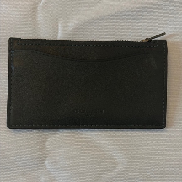 Coach Zip Card Case Wallet Two-Tone Colorblock Calf Leather Black/Olive Green OS - Picture 3 of 12